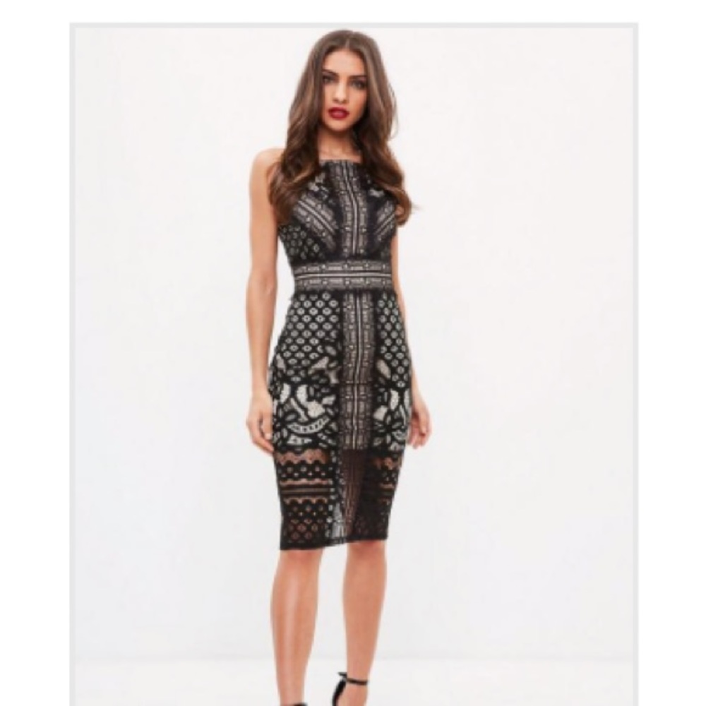 black strappy contrast lace midi -Missguided